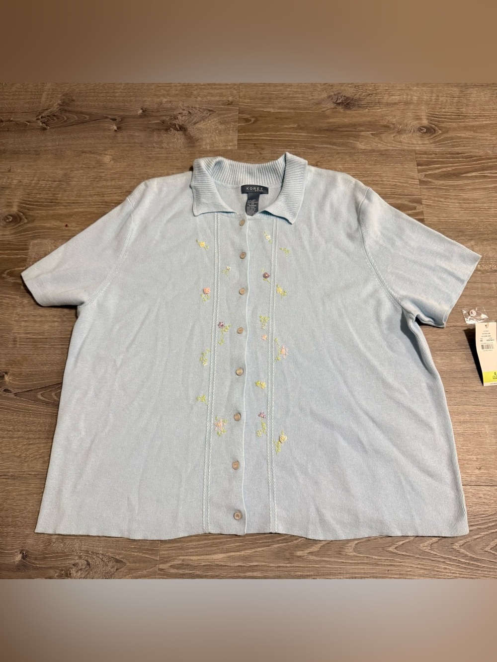 Koret Light Blue Embroidered Short-Sleeve Button Down Shirt